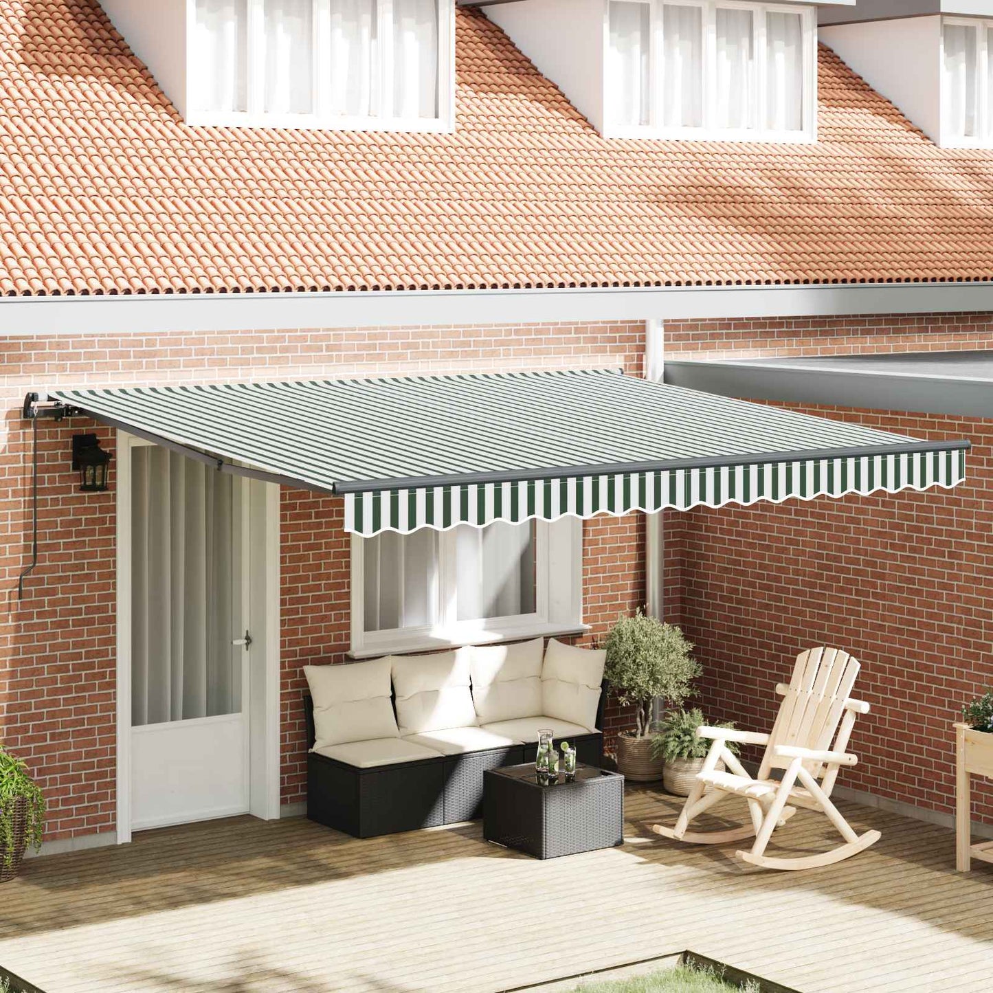 Retractable Awning Green and White 400 x 300 cm