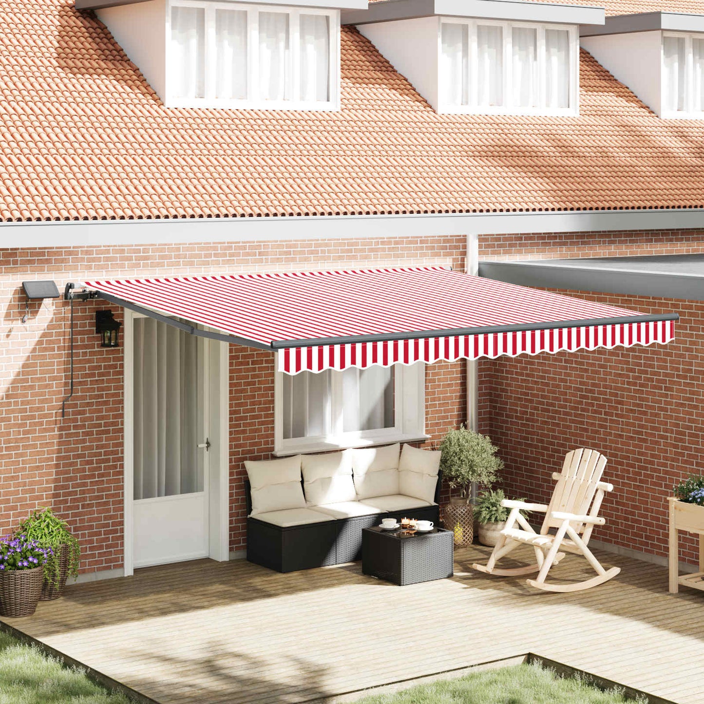 Retractable Awning Red and white 400 x 350 cm Fabric