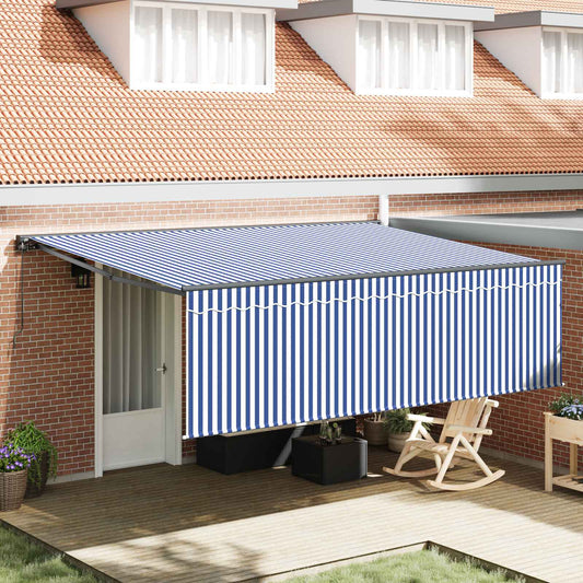 Manual Awning 4.5 x 3 m Blue and White Stripe 100% Polyester