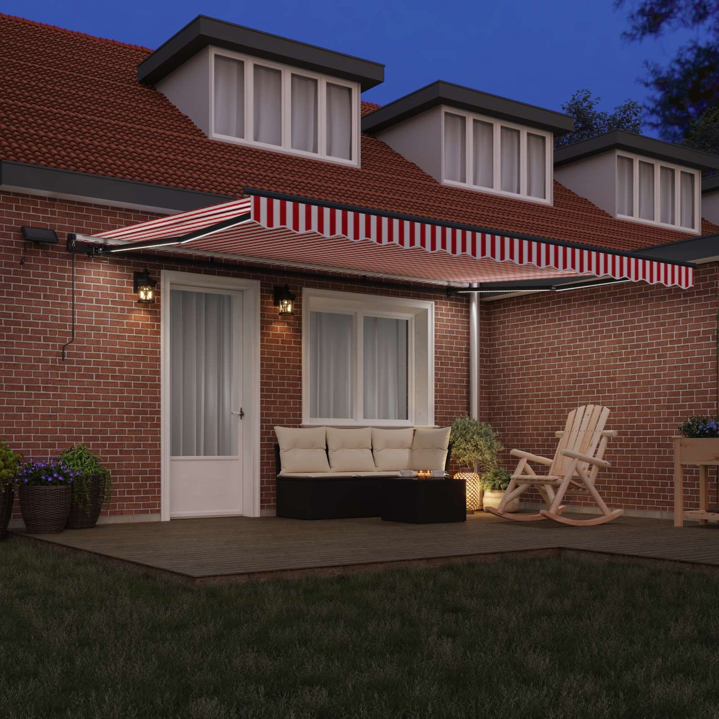 Retractable Awning Red and white 450 x 300 cm Fabric