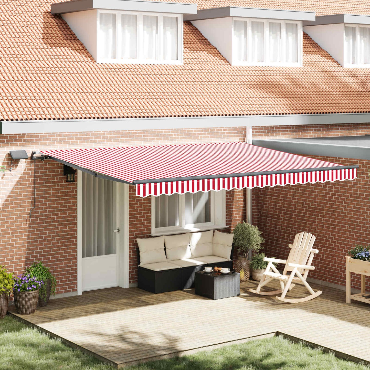 Retractable Awning Red and white 450 x 300 cm Fabric