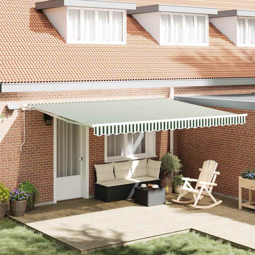 Retractable Awning Green and White 450 x 300 cm