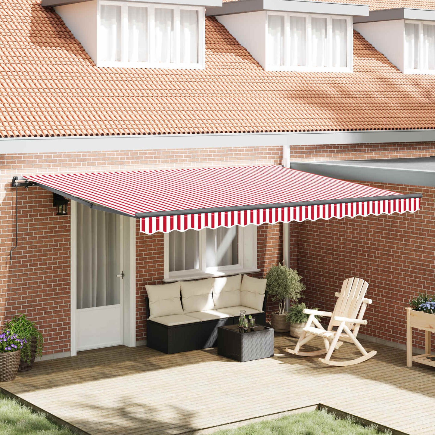 Retractable Awning Red and White 450 x 350 cm