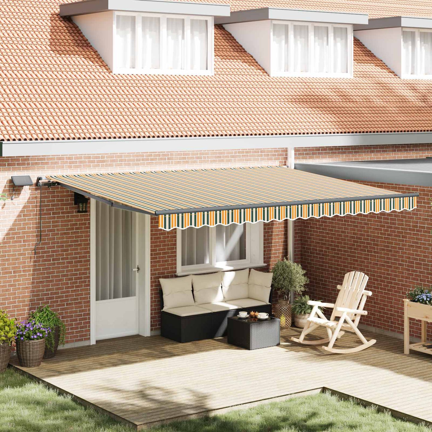 Retractable Awning Green and yellow 450 x 350 cm Fabric
