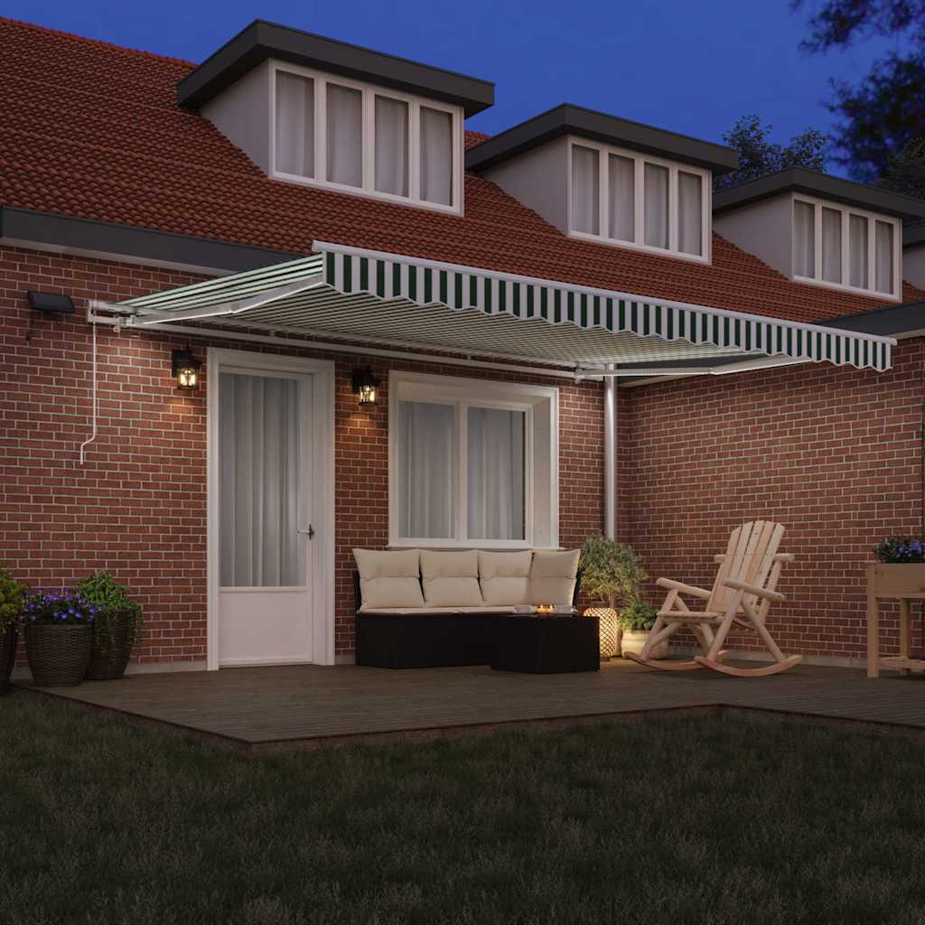 Retractable Awning Green and White 450 x 350 cm