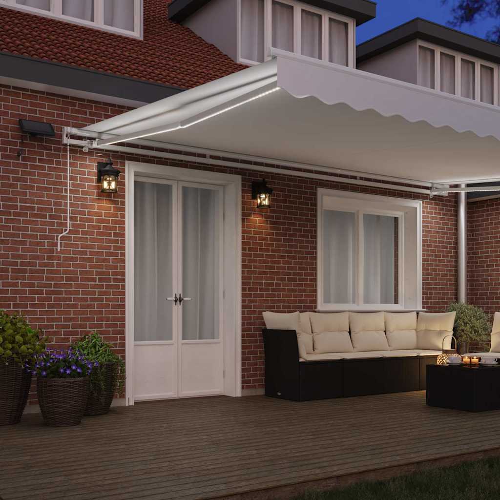 Retractable Awning White 500 x 300 cm Fabric and Aluminium