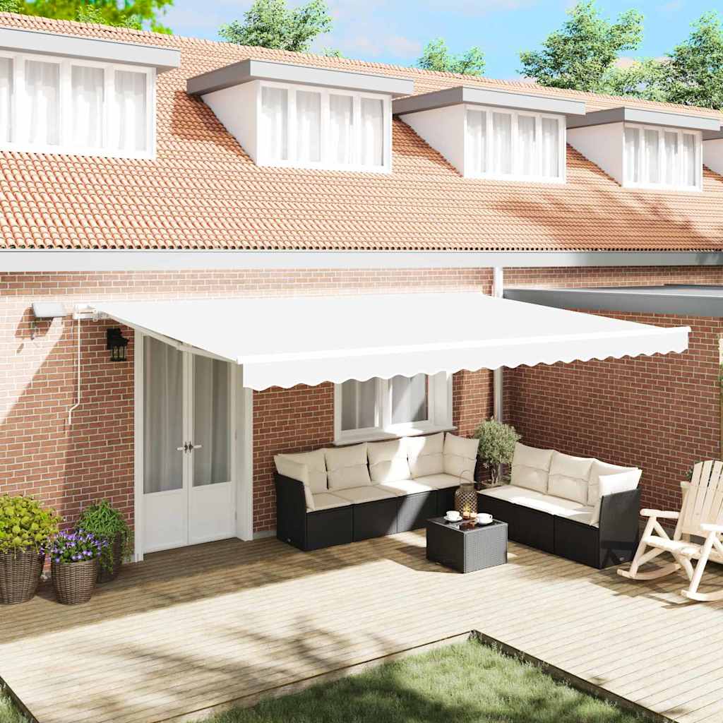 Retractable Awning White 500 x 300 cm Fabric and Aluminium