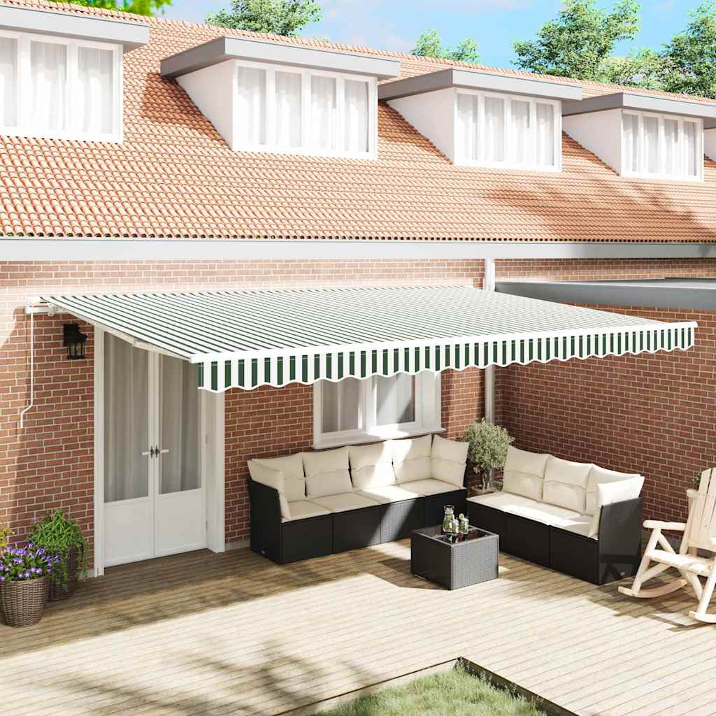 Retractable Awning Green and White 500 x 300 cm