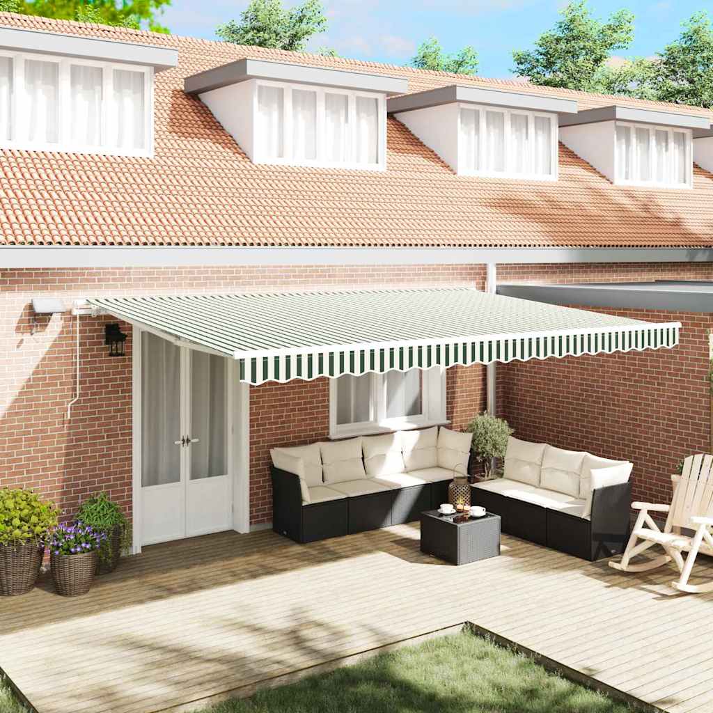 Retractable Awning Green and White 500 x 300 cm