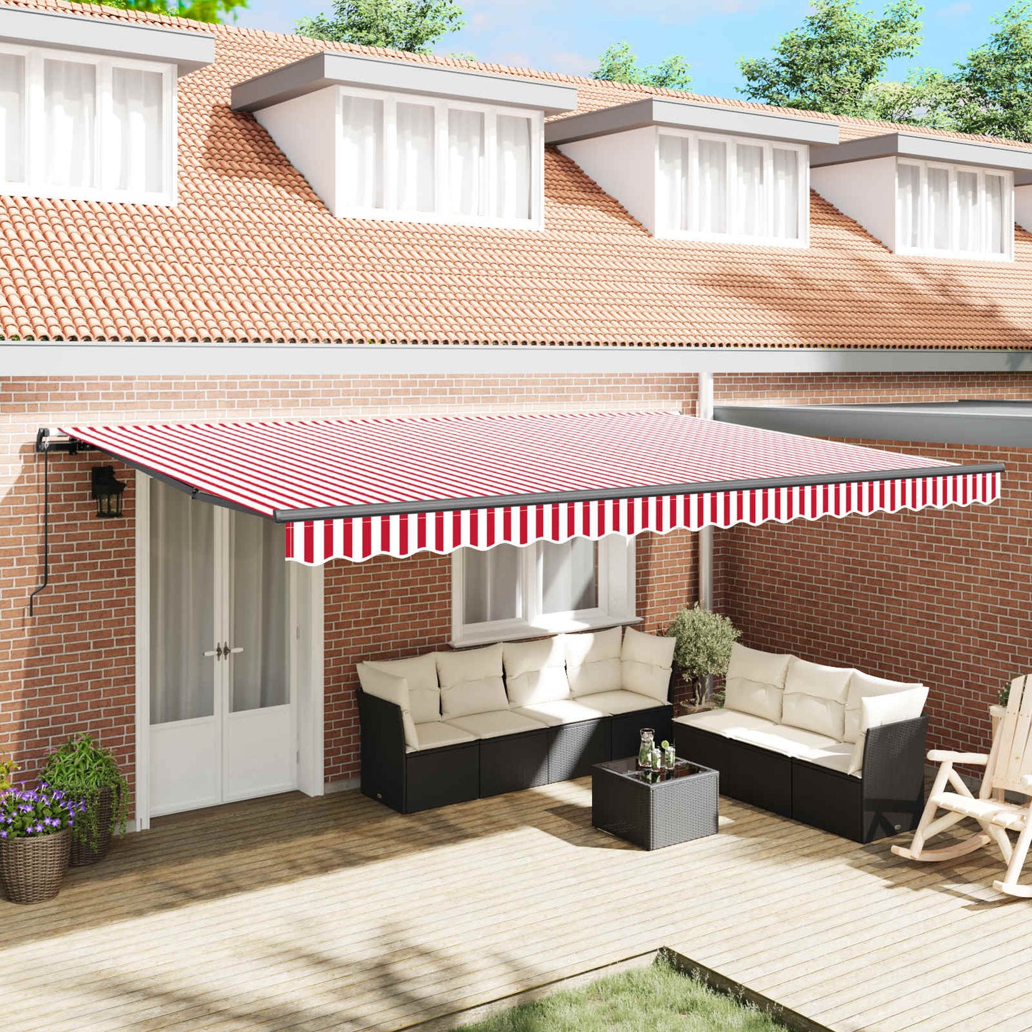 Retractable Awning Red and White 500 x 350 cm