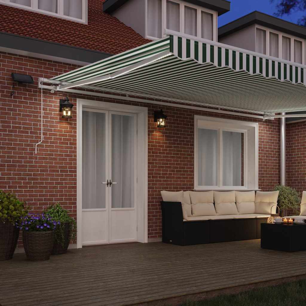 Retractable Awning Green and White 500 x 350 cm