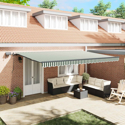 Retractable Awning Green and white 500 x 350 cm Fabric