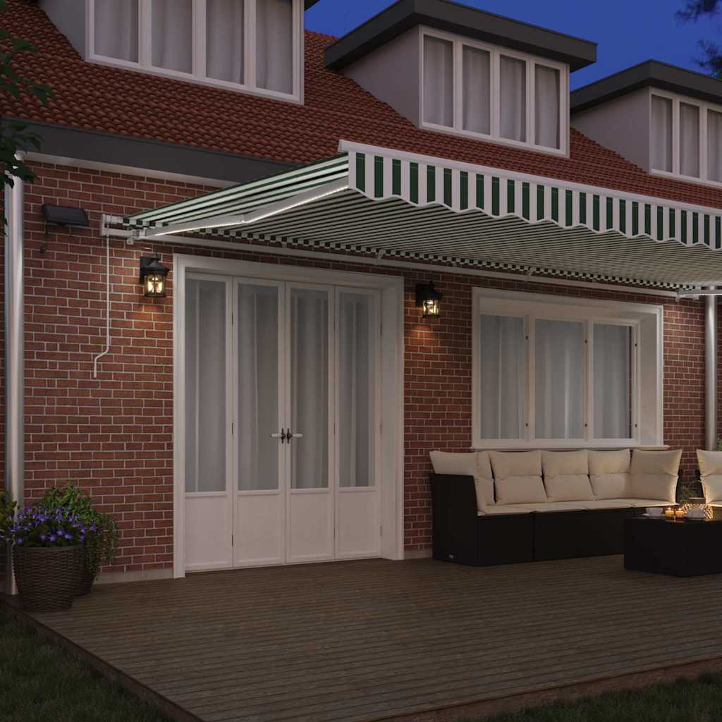 Retractable Awning Green and White 600 x 300 cm