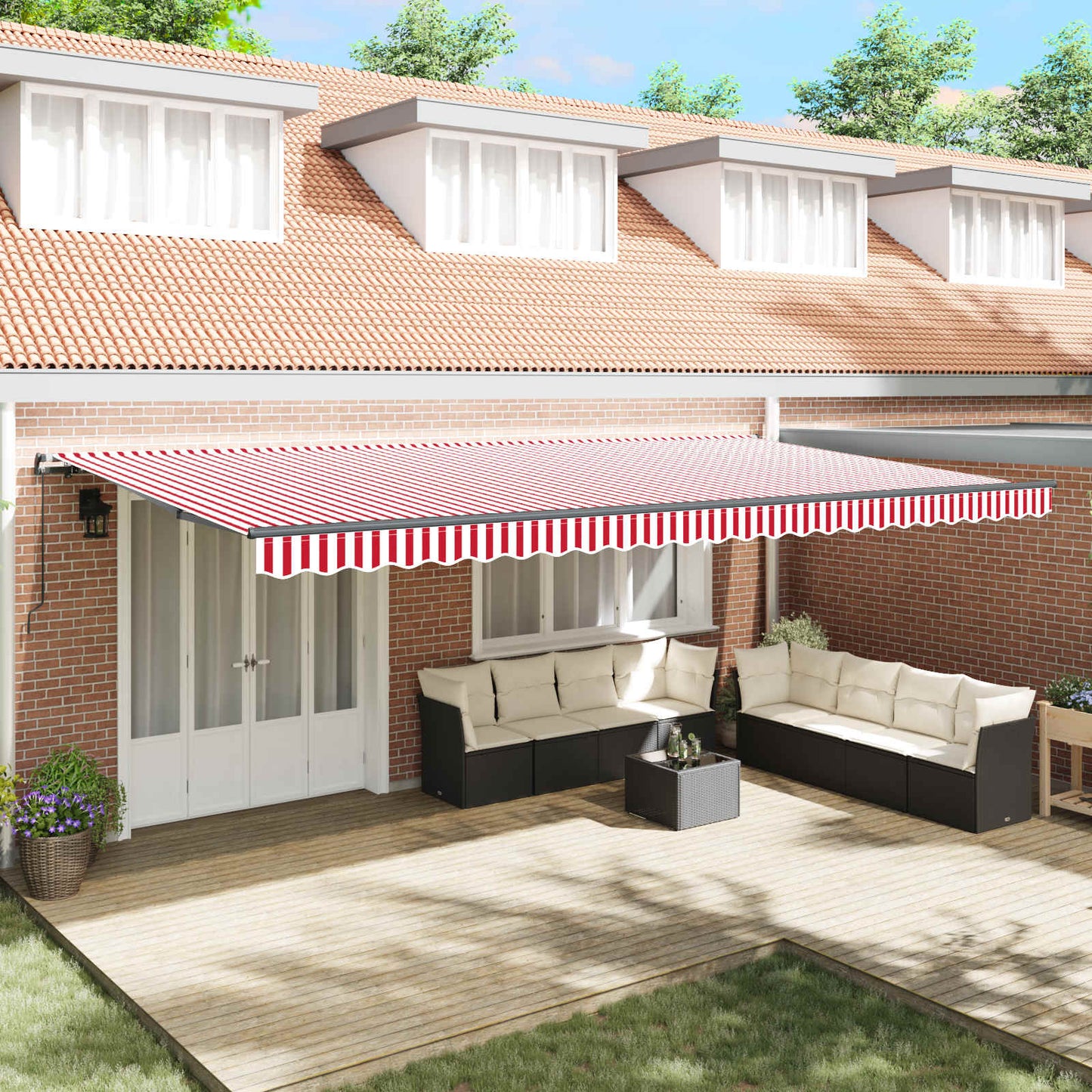 Retractable Awning Red and White 600 x 350 cm