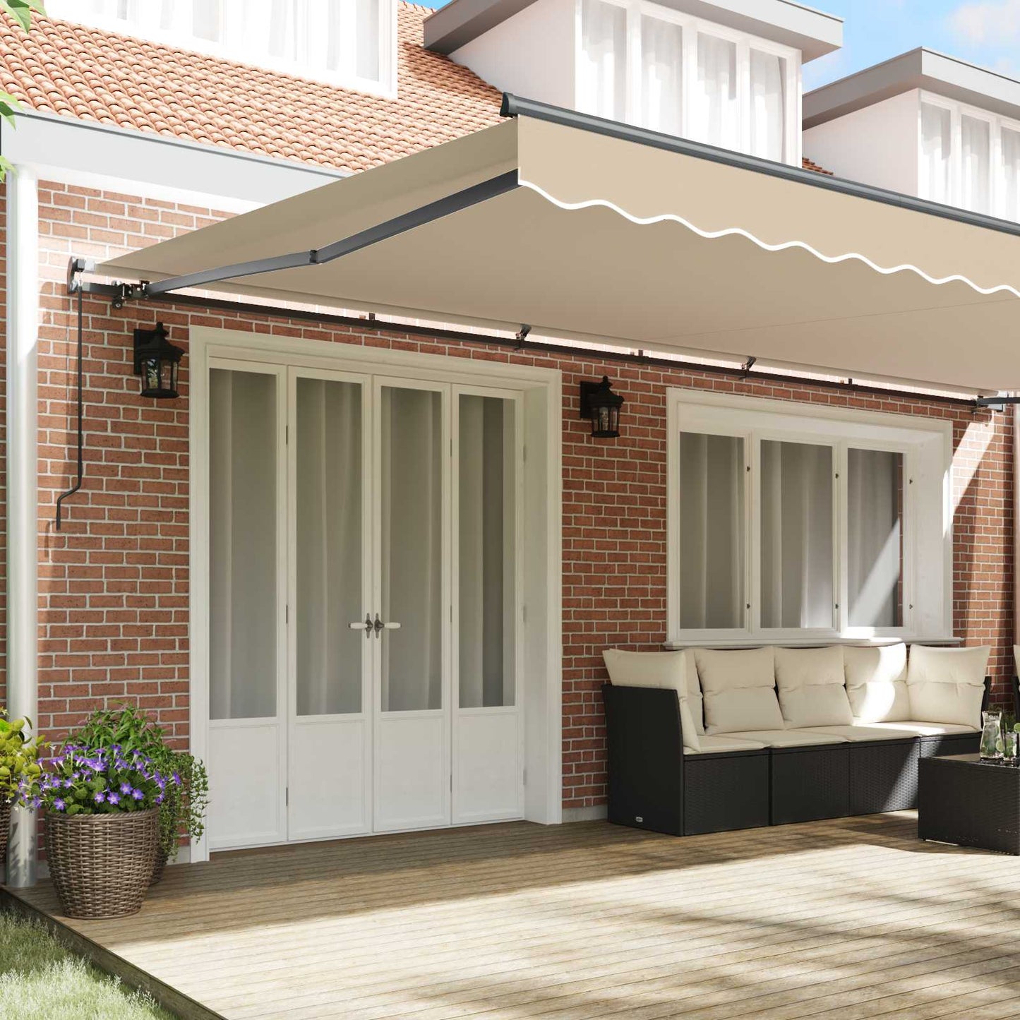 Retractable Awning Beige 600 x 350 cm Polyester and Aluminium