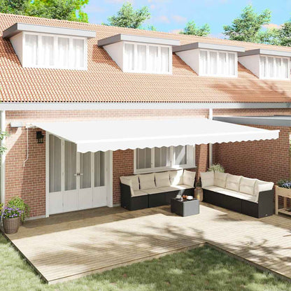 Retractable Awning White 600 x 350 cm Fabric and Aluminium