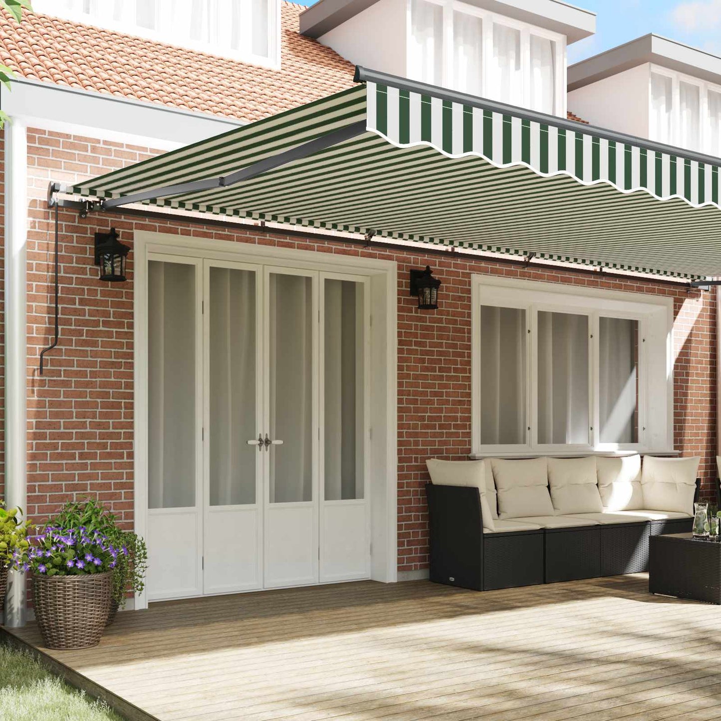Retractable Awning Green and White 600 x 350 cm