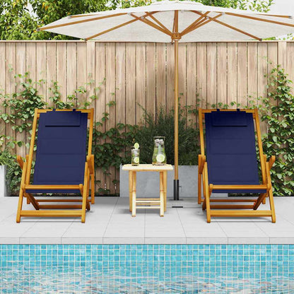 Beach Chair with Cushion Folding 2 pcs Brown Solid Acacia Wood