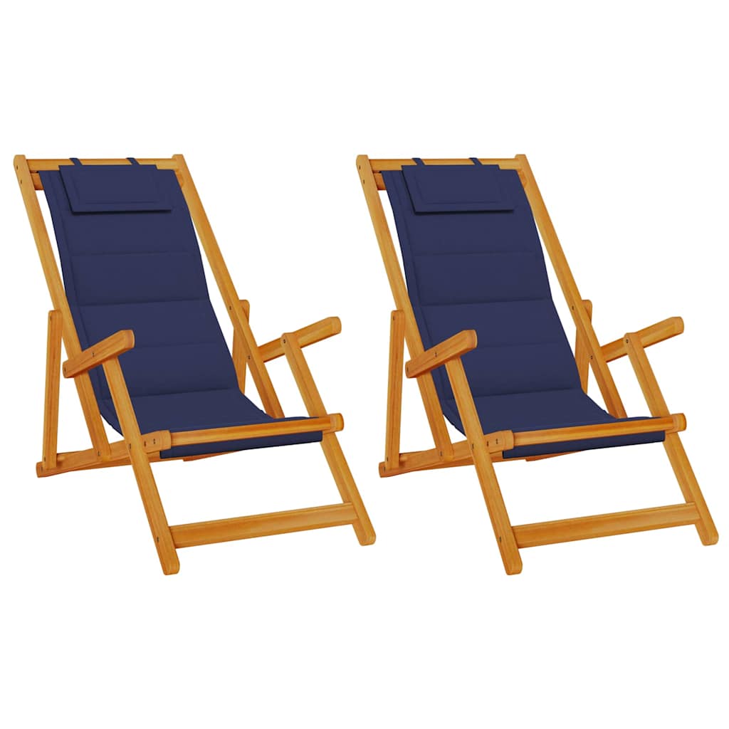 Beach Chair with Cushion Folding 2 pcs Brown Solid Acacia Wood