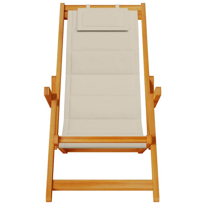 Beach Chair with Cushion Folding 2 pcs Brown Solid Acacia Wood