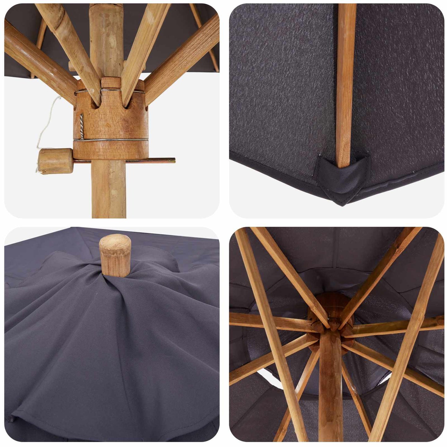 Garden Parasol Dark Grey Ø 270 x 260 cm Bamboo