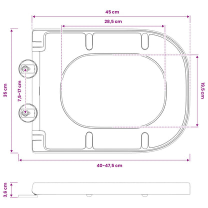 Toilet Seat Black 47.5 x 35 x 3.6 cm Duroplast