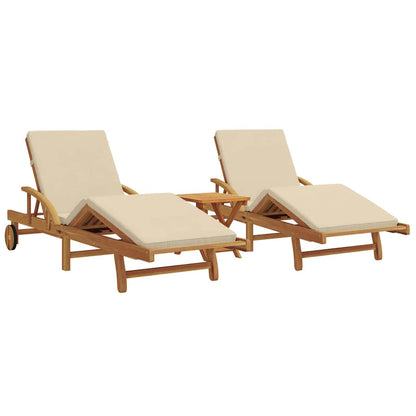 Sun Lounger 3 pcs Solid Acacia Wood Beige
