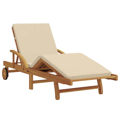 Sun Lounger 3 pcs Solid Acacia Wood Beige