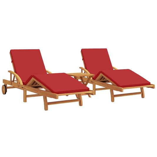 Sun Lounger 3 pcs Solid Acacia Wood Red