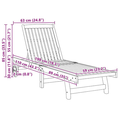 Sun Loungers 2 pcs with Wheels Solid Wood Acacia