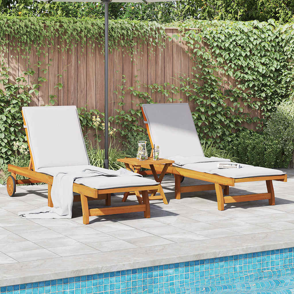 Sun Loungers 2 pcs with Wheels Solid Wood Acacia