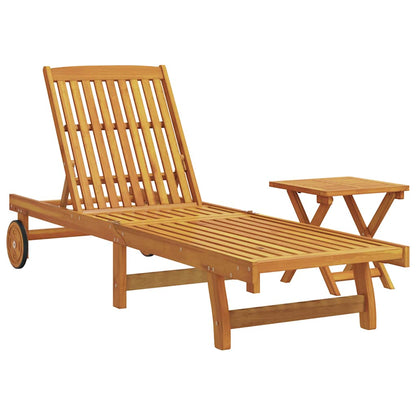 Wheeled Sun Lounger with Table Solid Wood Acacia