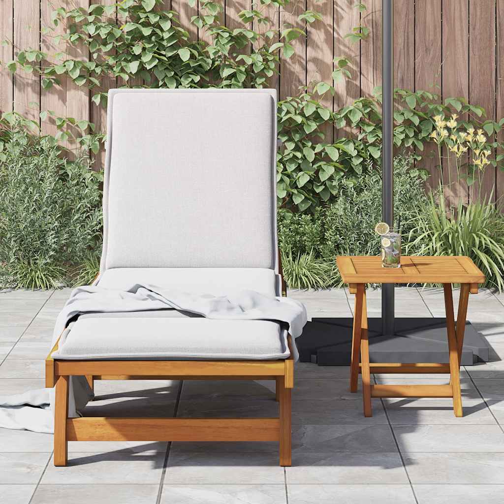 Wheeled Sun Lounger with Table Solid Wood Acacia