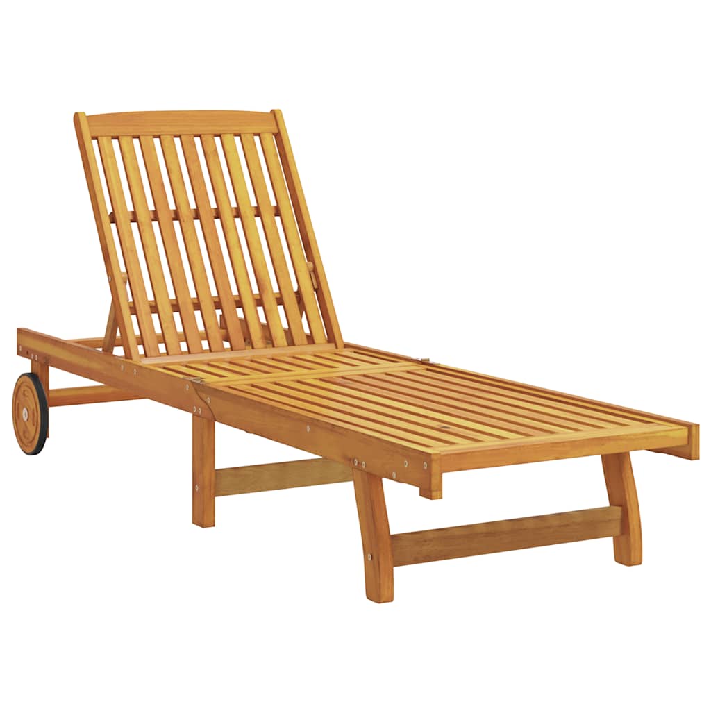 Wheeled Sun Lounger with Table Solid Wood Acacia