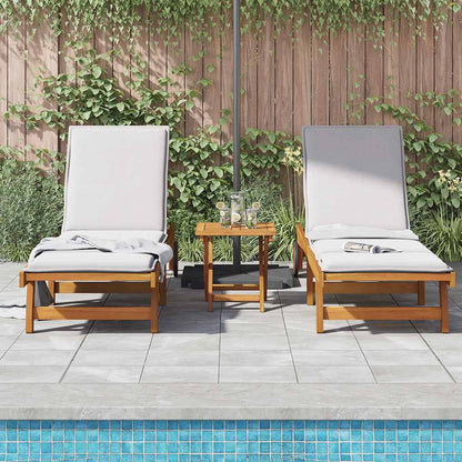 Wheeled Sun Loungers 2 pcs with Table Solid Wood Acacia
