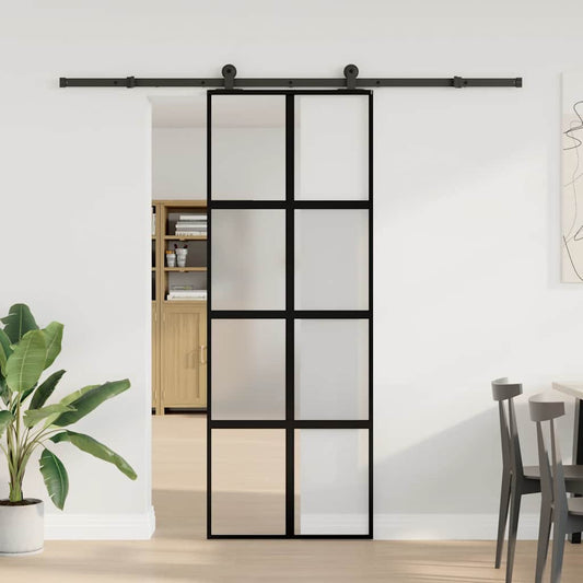 Sliding Door with Hardware Set 76x205 cm Tempered Glass&Aluminium