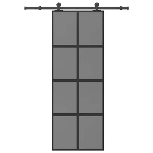 Sliding Door with Hardware Set 76x205 cm Tempered Glass&Aluminium