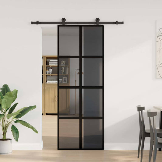 Sliding Door with Hardware Set 76x205 cm Tempered Glass&Aluminium