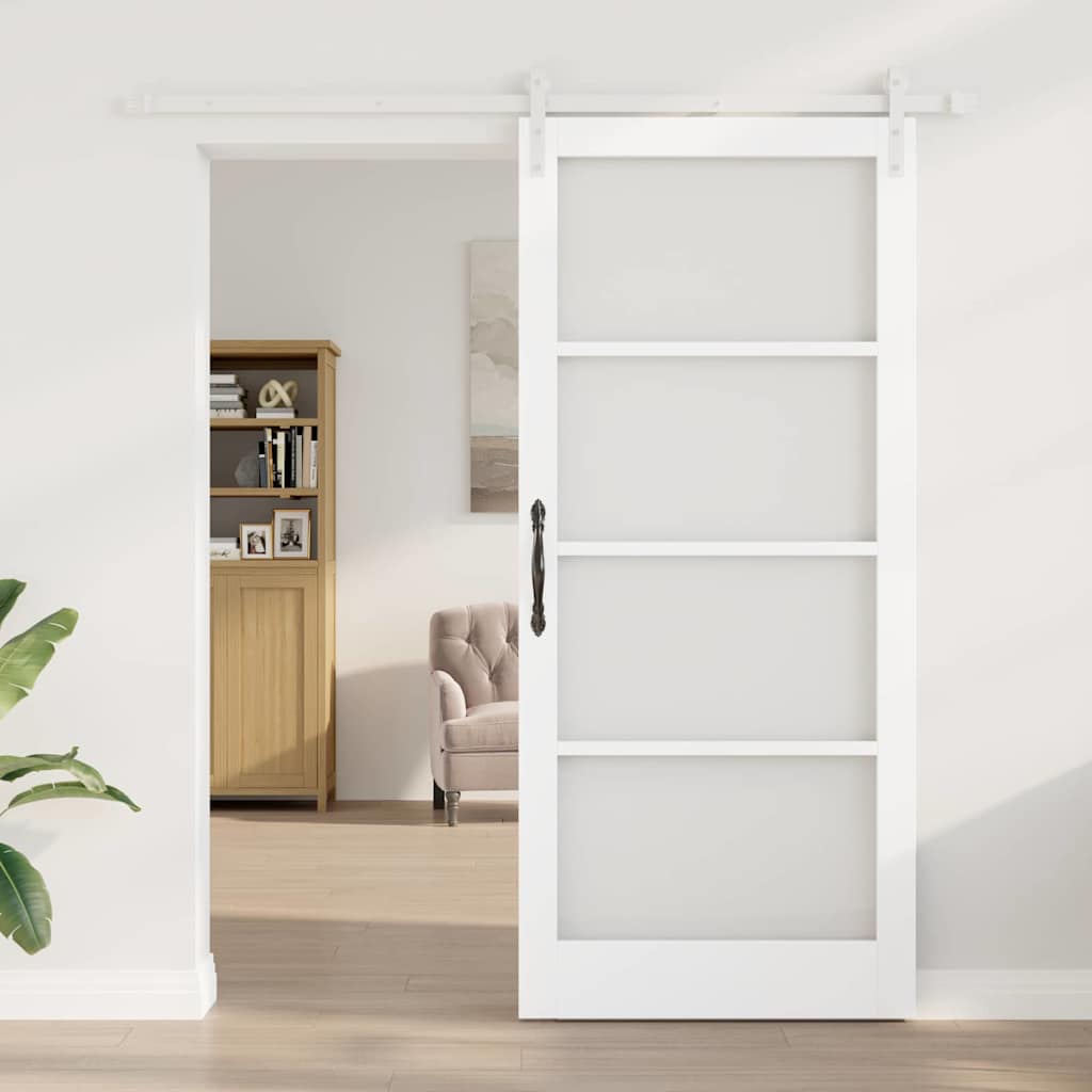 Sliding Door ORKDAL White 93 x 211 cm Solid Pine Wood and Glass