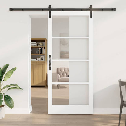 Sliding Door ORKDAL White 93 x 211 cm Solid Pine Wood and Glass