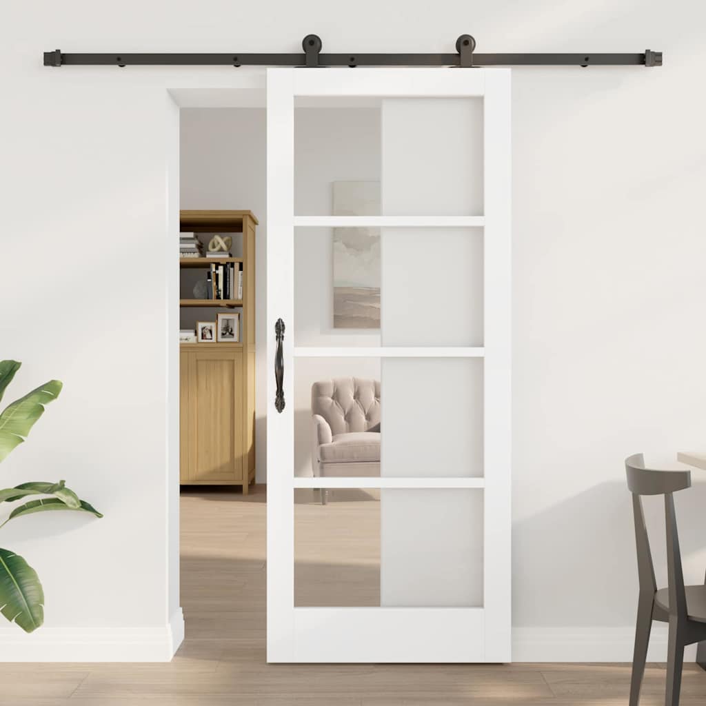 Sliding Door ORKDAL White 83 x 202 cm Solid Pine Wood and Glass
