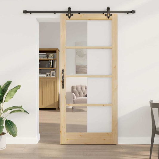 Sliding Door ORKDAL 93 x 211 cm Solid Pine Wood and Glass