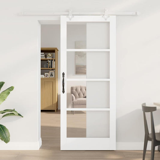 Sliding Door 83 x 202 cm Solid Pine Wood and Glass White