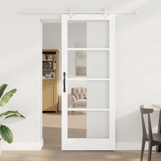 Sliding Door 83 x 211 cm Solid Pine Wood and Glass White