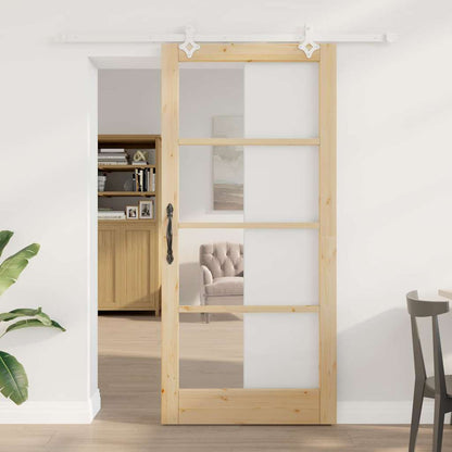 Sliding Door Natural 93 x 202 cm Solid Pine Wood and Glass