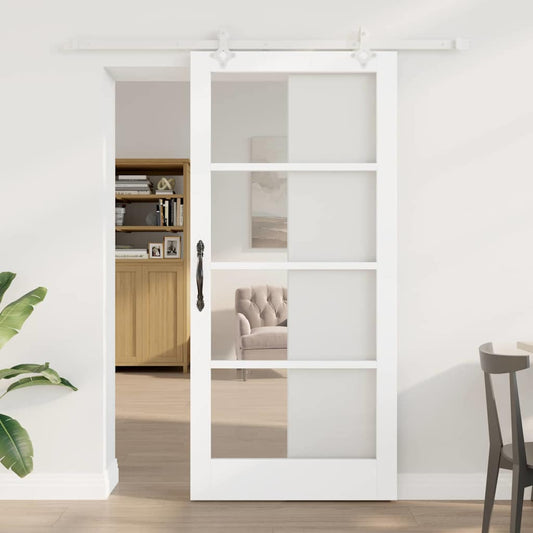 Sliding Door 93 x 202 cm Solid Pine Wood and Glass White