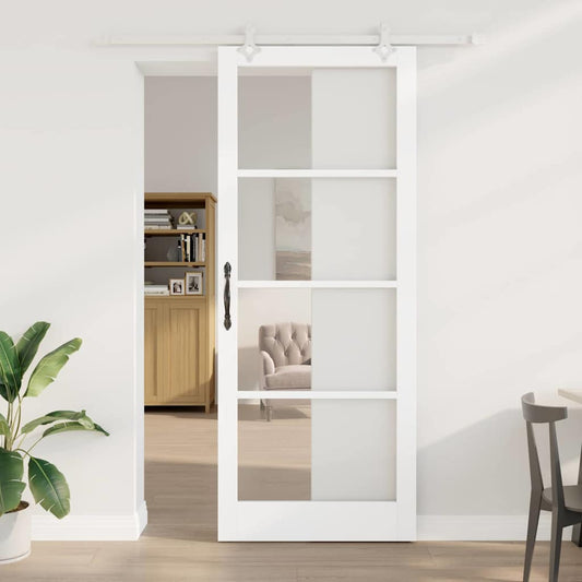 Sliding Door 93 x 232 cm Solid Pine Wood and Glass White