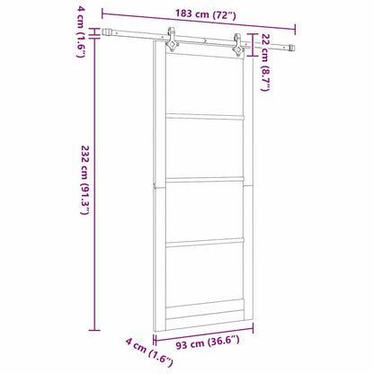 Sliding Door White 93 x 232 cm Solid Pine Wood and Glass