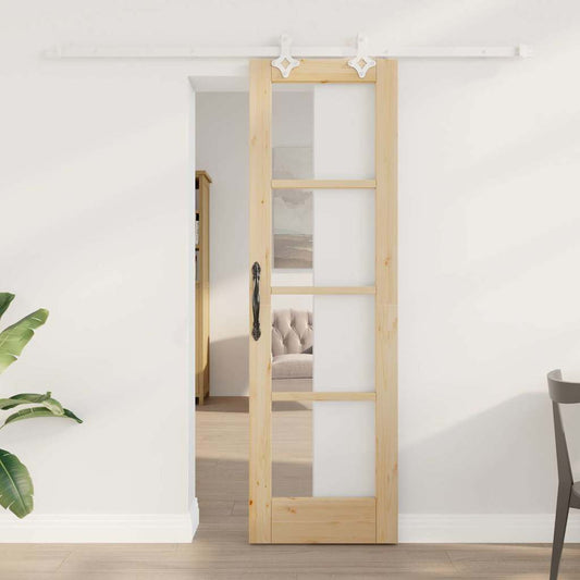 Sliding Door 61 x 198.5 cm Solid Pine Wood and Glass Natural