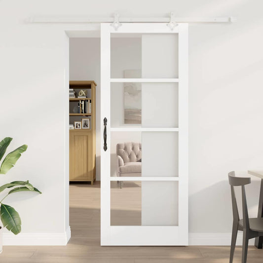 Sliding Door 83 x 211 cm Solid Pine Wood and Glass White